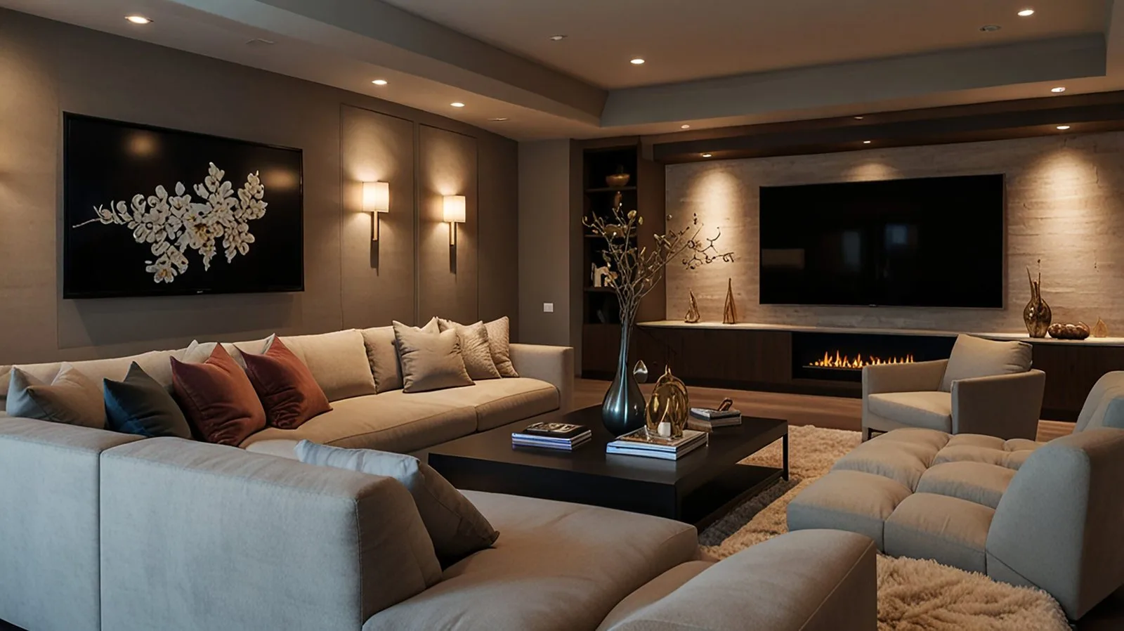Warmly lit modern interior with Ketra tunable lighting