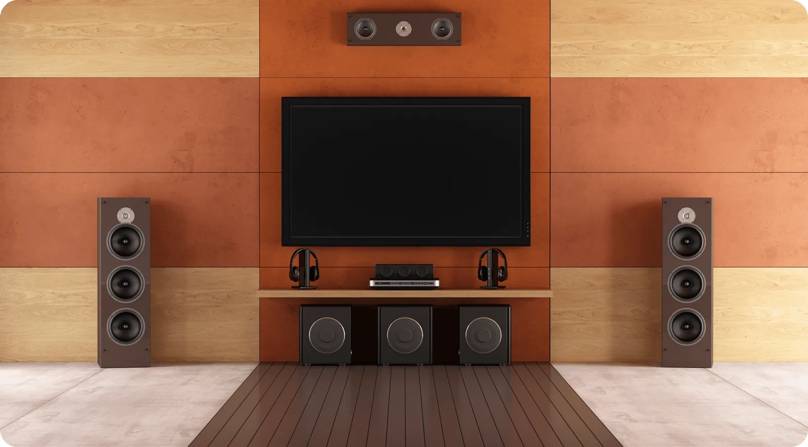 Modern home theater room designed for a surround sound installation